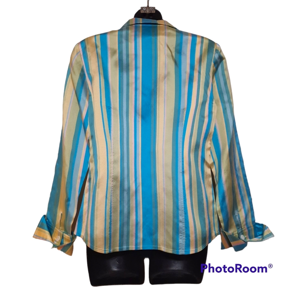 CARLISLE Silk Striped Button Down Blouse Jacket Vintage Office Classic Sz 6 Med - Picture 4 of 10